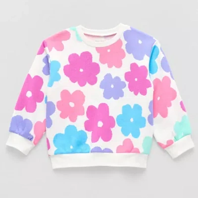 Okie Dokie Toddler & Little Girls Crew Neck Fleece Long Sleeve Sweatshirt In White