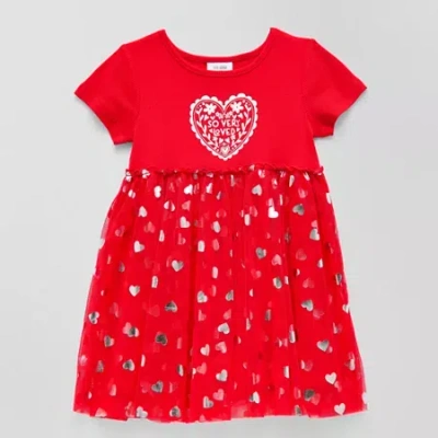 Okie Dokie Toddler & Little Girls Short Sleeve Tutu Dress In Red
