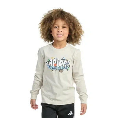 Adidas Originals Toddler Boys Crew Neck Long Sleeve Regular Fit Graphic T-shirt In White