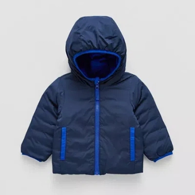 Okie Dokie Reversible Boys Water Resistant Midweight Puffer Jacket In Blue
