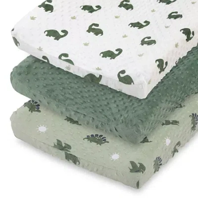 The Peanutshell Green Dino 3-pc. Changing Pad Cover In Multi