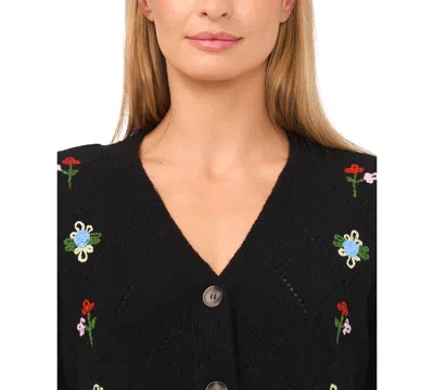 Cece Floral Embroidered Pointelle Stitch Cardigan In Multi