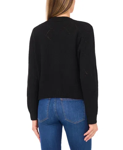 Cece Floral Embroidered Pointelle Stitch Cardigan In Multi