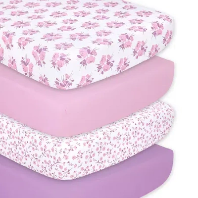 The Peanutshell Purple Floral 4-pc. Crib Sheet In Pink