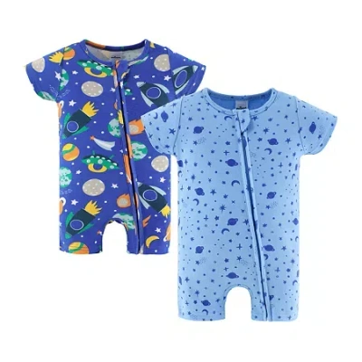 The Peanutshell Baby Boys Short Sleeve 2-pc. Romper In Blue