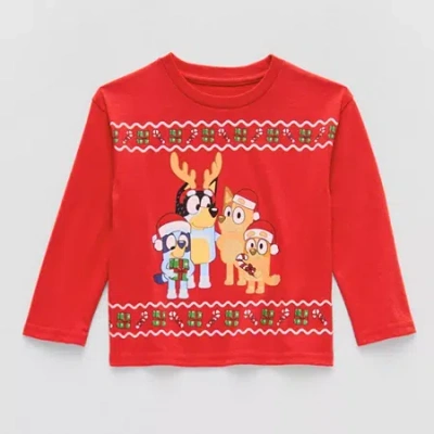Bluey Toddler Unisex Crew Neck Long Sleeve Regular Fit  Graphic T-shirt In Red