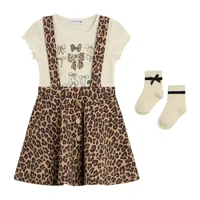 Knit Works Toddler Girls Cheetah Bow Short Sleeve Jumper In Brown