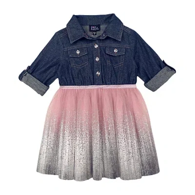 Lilt Toddler Girls Elbow Sleeve Roll Tab Tutu Dress In Blue