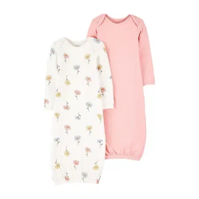 Carter's Purelysoft Baby Girls Round Neck Long Sleeve 2-pc. Nightgown In Pink