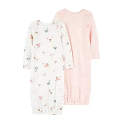 Carter's Baby Girls Rib Round Neck Long Sleeve 2-pc. Nightgown In Pink