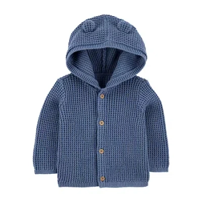 Carter's Baby Boys Hooded Long Sleeve Button Cardigan In Blue
