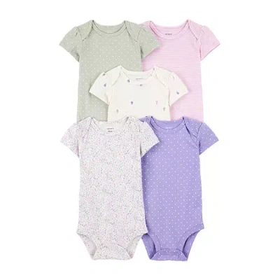 Carter's Baby Girls Round Neck Short Sleeve Rib 5-pc. Bodysuit In Animal Print
