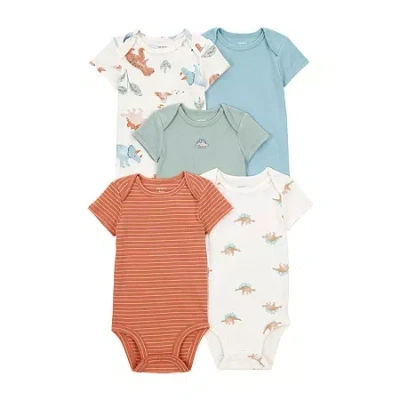 Carter's Baby Boys Round Neck Short Sleeve Rib 5-pc. Bodysuit In Animal Print