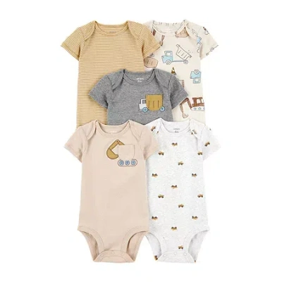 Carter's Baby Boys Round Neck Short Sleeve Rib 5-pc. Bodysuit In Animal Print