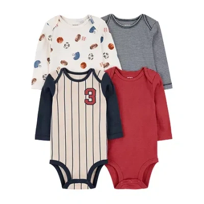 Carter's Baby Boys Round Neck Long Sleeve Rib 4-pc. Bodysuit In Multi