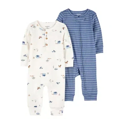 Carter's Baby Boys Round Neck Long Sleeve Rib 2-pc. Jumpsuit In Animal Print