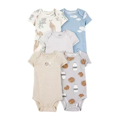 Carter's Baby Unisex Round Neck Short Sleeve Rib 5-pc. Bodysuit In Multi