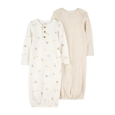 Carter's Baby Unisex Rib Round Neck Long Sleeve 2-pc. Nightgown In Neutral