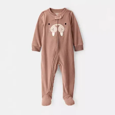 Carter's Baby Boys Walrus Loose-fit 2-way-zip 1-piece Footed Pajamas In Brown