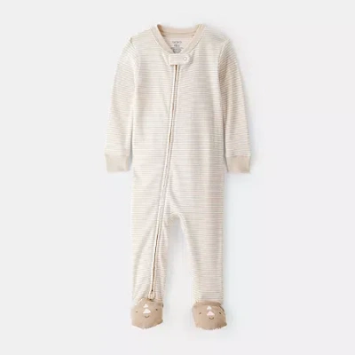 Carter's Baby Boys Rib Round Neck Long Sleeve Footed Pajamas In White