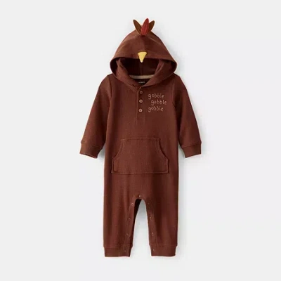 Carter's Thanksgiving Baby Unisex Hooded Long Sleeve Jumpsuit In Brown