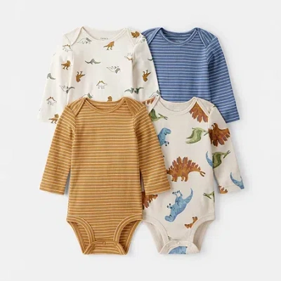 Carter's Baby Boys Round Neck Long Sleeve Rib 4-pc. Bodysuit In Multi