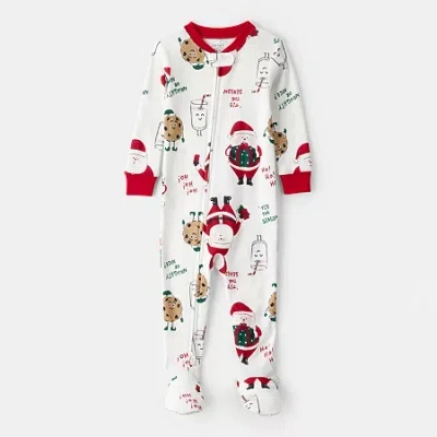 Carter's Family Matching Santa Baby Unisex Rib Crew Neck Long Sleeve Matching Family Footed Pajamas In White