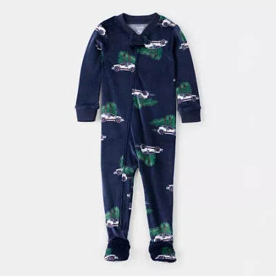 Carter's Family Matching Christmas Haul Baby Boys Footed Round Neck Long Sleeve Matching Family Footed Pajama In Blue
