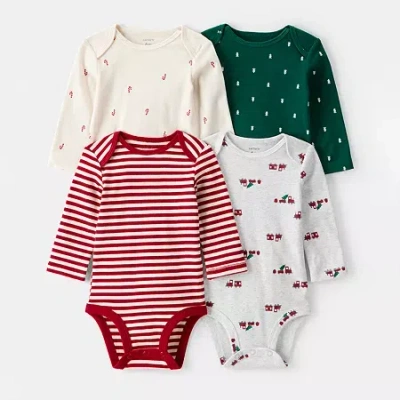 Carter's Baby Boys Round Neck Long Sleeve Rib Bodysuit In Multi