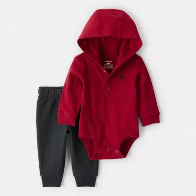Carter's Baby Boys 2-piece Hooded Bodysuit And Pants Set In Red