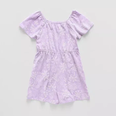 Thereabouts Little & Big Kid Girls Short Sleeve Floral Romper In Purple