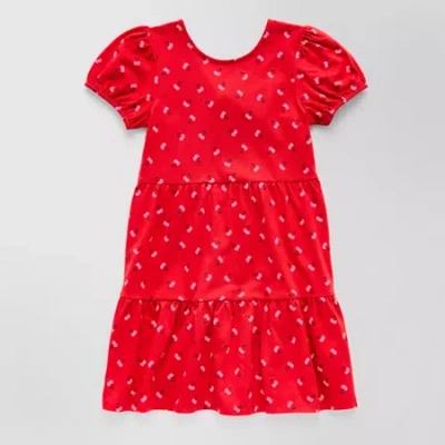 Thereabouts Little Girls Short Sleeve Puffed A-line Dress In Red