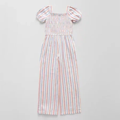 Thereabouts Little & Big Kid Girls Square Neck Short Sleeve Jumpsuit In White