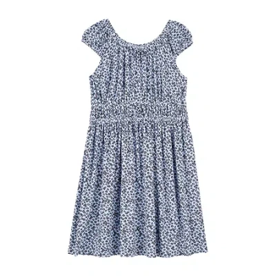 Carter's Little & Big Kid Girls Short Sleeve Flutter A-line Dress In Blue