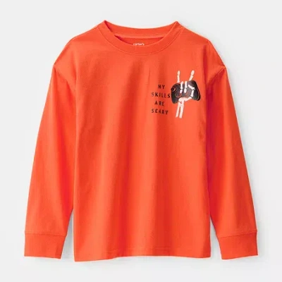 Carter's Halloween Little & Big Kid Boys Round Neck Long Sleeve Regular Fit Graphic T-shirt In Blue