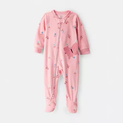 Carter's Baby Girls Fleece Round Neck Long Sleeve Footed Pajamas In Pink
