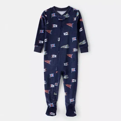 Carter's Baby Boys Footed Crew Neck Long Sleeve One Piece Pajama In Blue