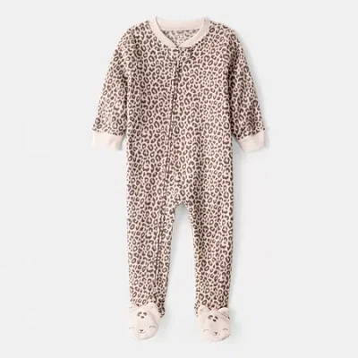 Carter's Baby Girls Fleece Round Neck Long Sleeve Footed Pajamas In Brown