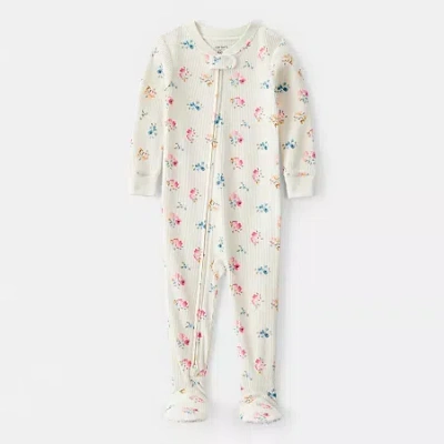 Carter's Toddler Girls Crew Neck Long Sleeve Footed Pajamas In White