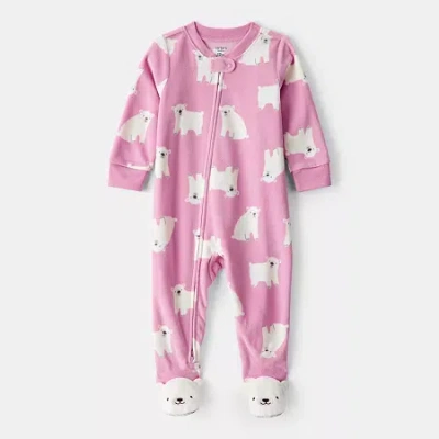 Carter's Baby Girls Fleece Round Neck Long Sleeve Footed Pajamas In Pink