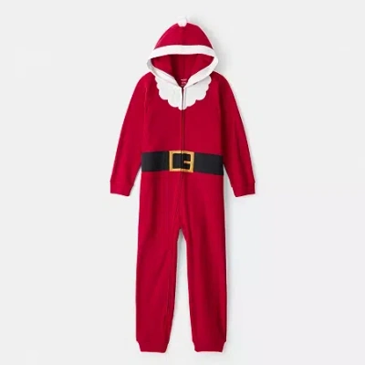 Carter's Santa Little & Big Kid Unisex Hooded Long Sleeve Fleece Jumpsuit In Red