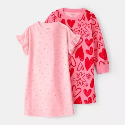 Carter's Girls Round Neck Long Sleeve 2-pc. Nightgown In Pink