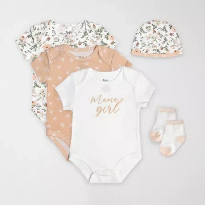 Baby Essentials Baby Girls Crew Neck Short Sleeve 5-pc. Bodysuit In Brown