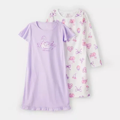 Carter's Girls Round Neck Long Sleeve 2-pc. Nightgown In Purple