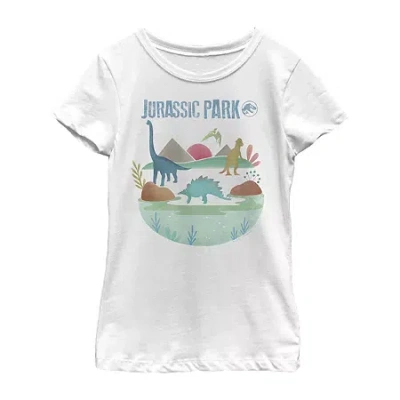 Fifth Sun Little & Big Kid Girls Crew Neck Short Sleeve Regular Fit Jurassic World Graphic T-shirt In White