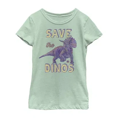 Fifth Sun Little & Big Kid Girls Crew Neck Short Sleeve Regular Fit Jurassic World Graphic T-shirt In Green