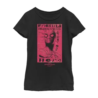 Fifth Sun Spider-man: Across The Spider-verse Little & Big Kid Girls Crew Neck Short Sleeve Regular Fit Marvel In Black