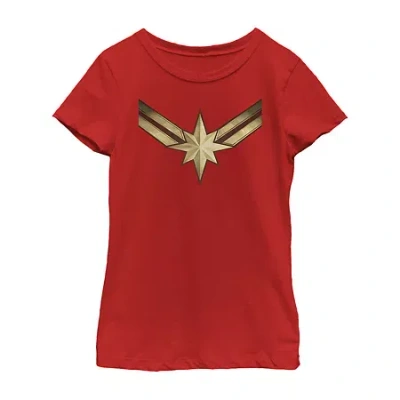 Fifth Sun Little & Big Kid Girls Crew Neck Short Sleeve Regular Fit Captain Marvel Marvel Graphic T-shirt In Red