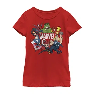 Fifth Sun Little & Big Kid Girls Crew Neck Short Sleeve Regular Fit Marvel Graphic T-shirt In Red