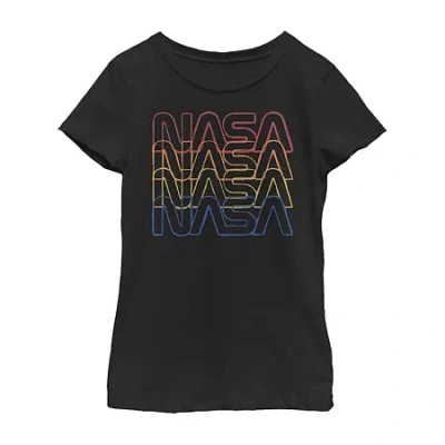 Fifth Sun Little & Big Kid Girls Crew Neck Short Sleeve Regular Fit Nasa Graphic T-shirt In Black